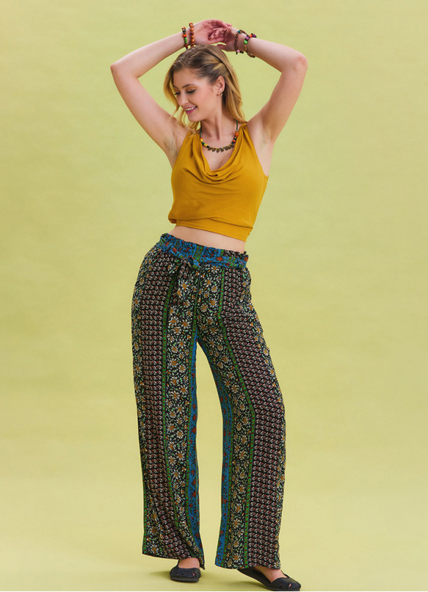 Navy Blue Harem Trousers with Elastic Waist Belt Detail 4572